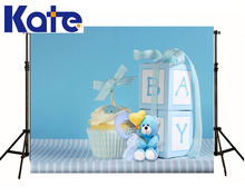 5X6.5Ft Backdrops For Photography Photo Studio Background Solid Blue Wall With White Stripe Bear Ice Cream For Kate Thick Cloth