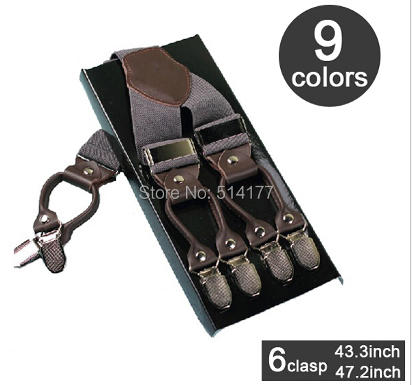 Genuine leather alloy 6 clips male vintage casual suspenders commercial western style trousers man s braces