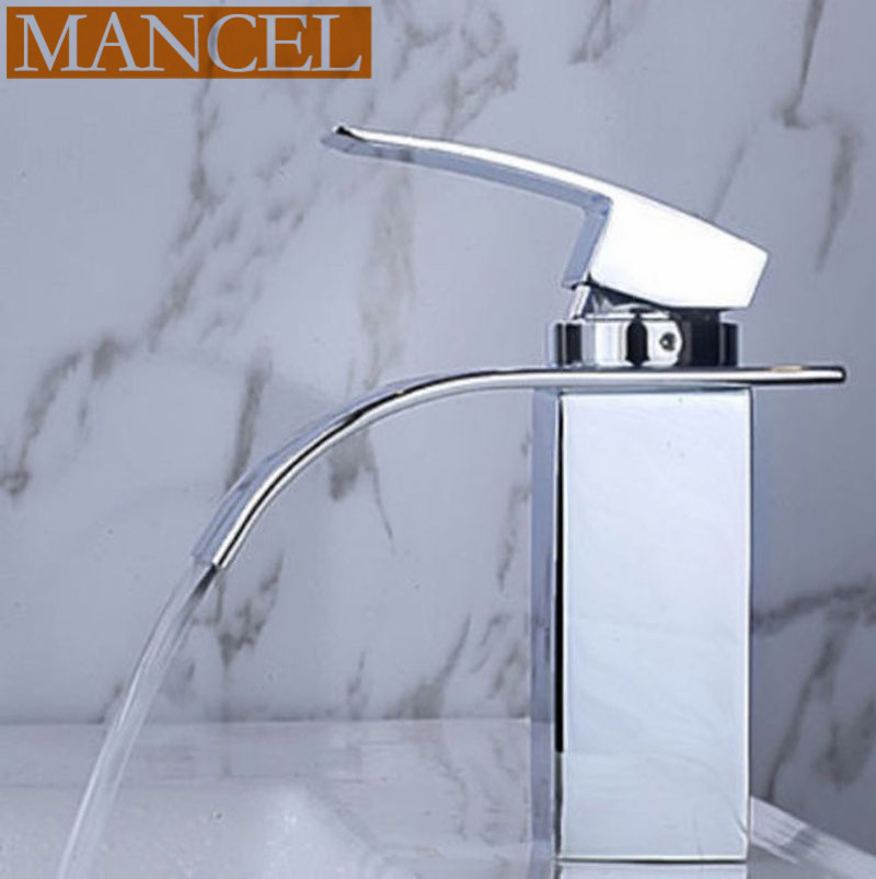 MANCEL Chrome Finished Waterfall Bathroom Basin Faucet Vanity Vessel Sinks Mixer Tap Cold and Hot Water Taps TPLT01