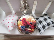 2015 new Marvel Super Heros Spiderman Necklace Pocket Watch Child Boy Watch Fashion 1pcs