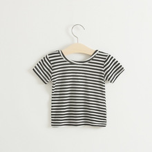 Baby Girls Summer T-Shirts Solid Black White Striped Casual Short Sleeves Tshirts Toddler Girls Tees Modal Backless Tops