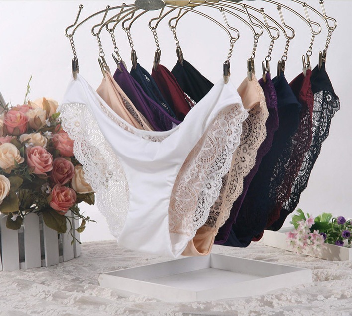 Women Lace Sexy Panties Ultra Thin Transparent Flower Embroidered Patterned Plus Size Underwear Seamless Briefs 6Colors