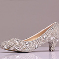 Middle heel wedding shoes with rhinestone Women RoundToe Vogue Glitter Bling Heels Party Prom Shoes Female