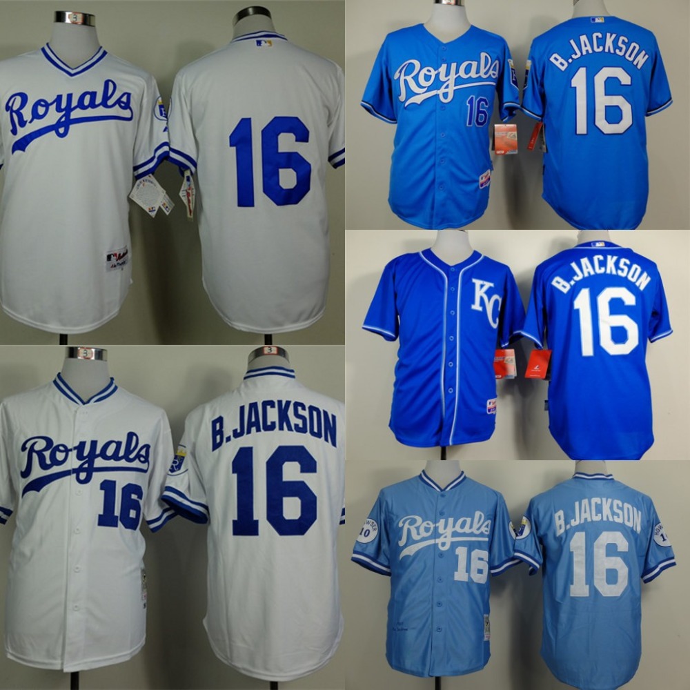 Wholesale- Royals Bo Jackson #16 White ,Light blue Throwback Baseball Jersey  Size:48~56+Free Shipping - AliExpress