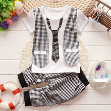 2015 Fashion Baby Boy Spring Clothes Gentleman Suit Toddler Boys Clothing Set short Sleeve T shirt