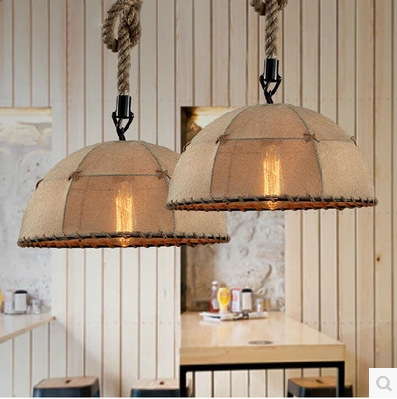 Фотография Nostalgic Retro Linen Twine Hemp Rope American Country Chandelier Nordic Creative Restaurant Fabric Lighting Fixtures