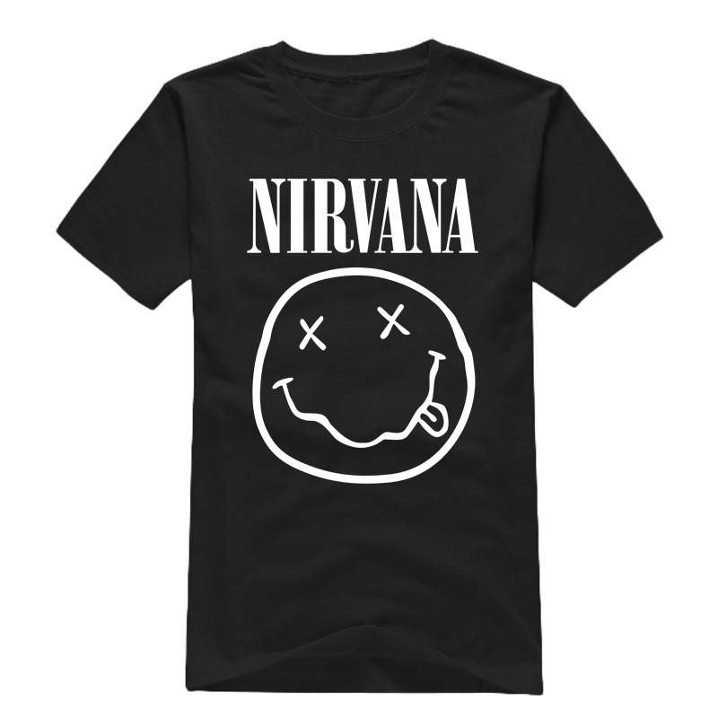Rock Band Nirvana Men T Shirts Tops Short Sleeve Famous Letter Printed Cotton Male t shirt
