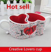Creative style heart pattern blue and red color cceramic cup mug porcelain lovers cups and mugs creative coffee cup