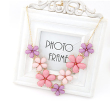 Big Sun Flower Statement Necklace 2015 Pink Blue Colorful Gold Choker Chain Resin Pendant Necklaces For