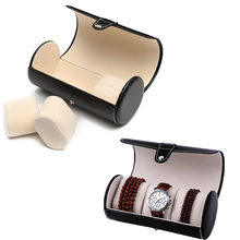 Lowest Price Black 3 Slot Cylindrical Watch Travel Case Leather Roll Jewelry Watch Storage Box Collector Organizer 19x9cm