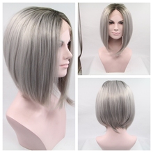 Free shipping fashion style gray ombre short bob natural Straight Synthetic Lace Front Wig Heat Resistant Hair Lace Wig
