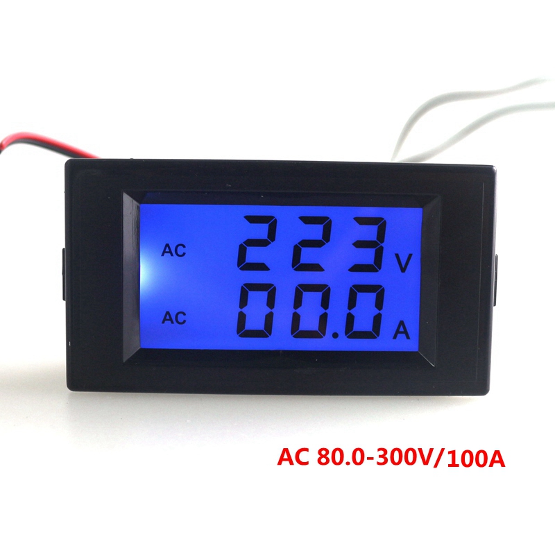 Digital AC 100A 100-300V  voltmeter ammeter Voltage Current ampere Meter digital volt gauge with Blue LCD