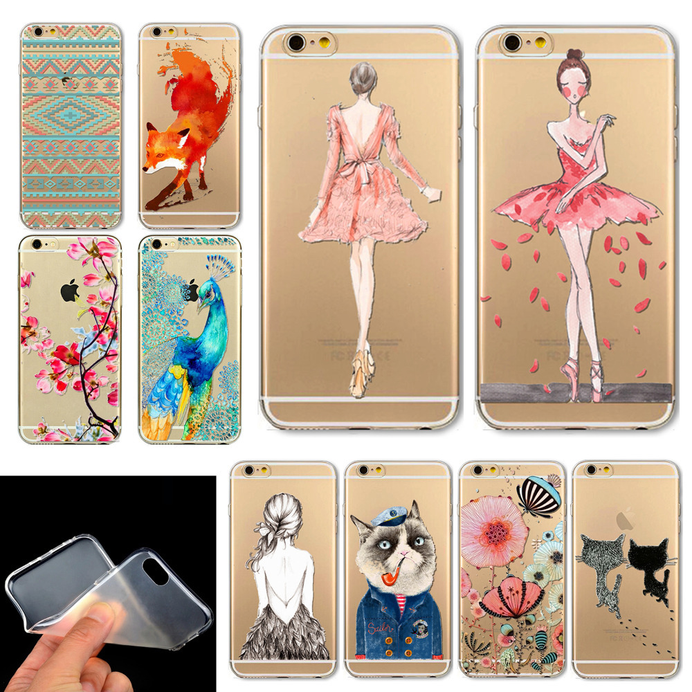 Phone Case Cover For iPhone 6 4 7 Ultra Soft Silicon Transparent Cute Girl Flowers Animals