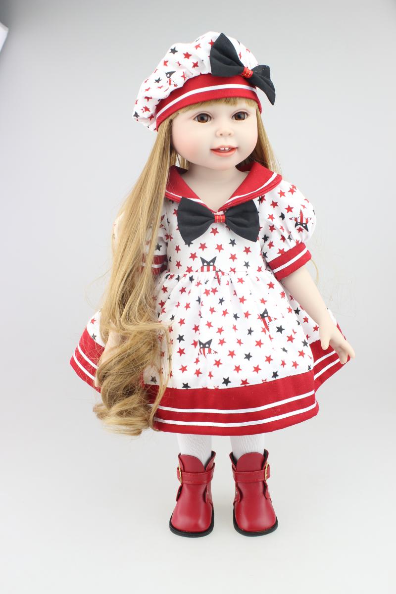 Vinyl Princess 45cm American Girl Doll 18 Inch /Cute Realistic boneca american girl Baby Birthday Gift Handmade Dress