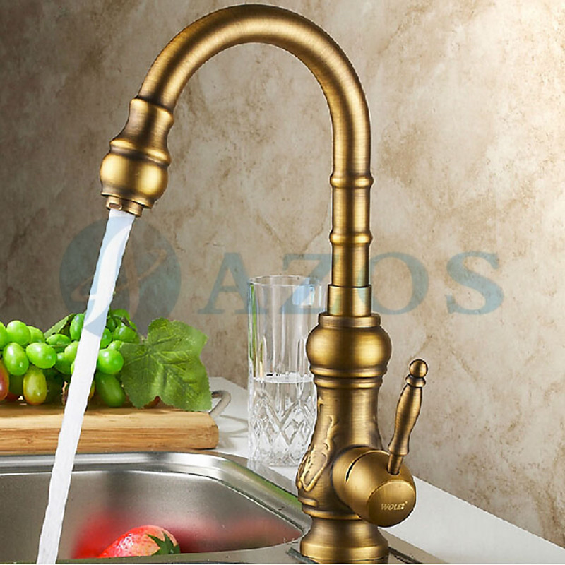 Kitchen Basin Faucets Mixer Golden Gold Vintage Rotatable Hose Spray