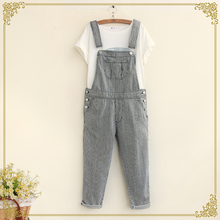 2016 Hot Sale New Arrival Jeans Woman Summer Jeans Suspenders Nine Female Pants Striped Japanese Slim Jumpsuit Institute Wind