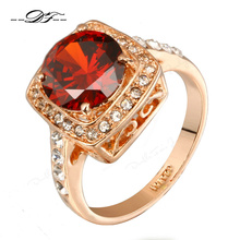 Red Rhinestone Paved CZ Diamond Vintage Rings 18K Rose Gold Fashion Imitation Gemstone Retro Jewelry For