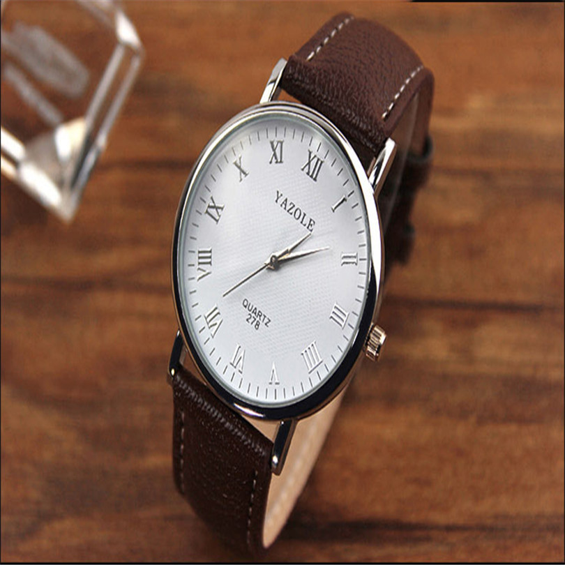 Durable Splendid Luxury Men Watches 2015 Faux Leather Men Analog Casual Quartz Watch Men Brown Wholesale