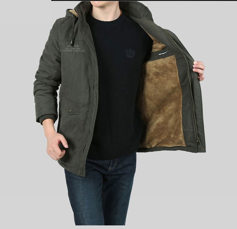M~3XL Autumn Winter Mens Fleece Jackets Coats Hooded AFS JEEP Brand Slim Long Casual Cotton Outdoor Plus Big Size Casual Jacket (5)