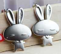 2015 Popular Jewelry Couple Lovely Rabbit With Rosette Heart Keychain Darling Keyring Lover Key Fob Valentine\'s day Gift
