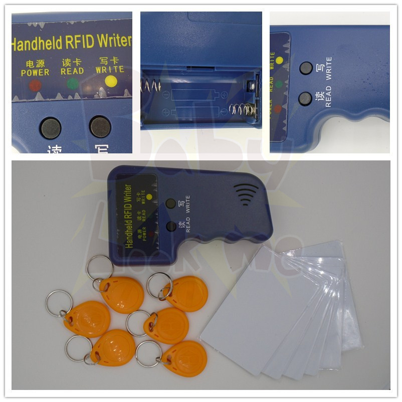Handheld 125KHz ID Card Copier Writer EM4100 RFID Duplicator Reader with 6 Writable Tag 6 Writable
