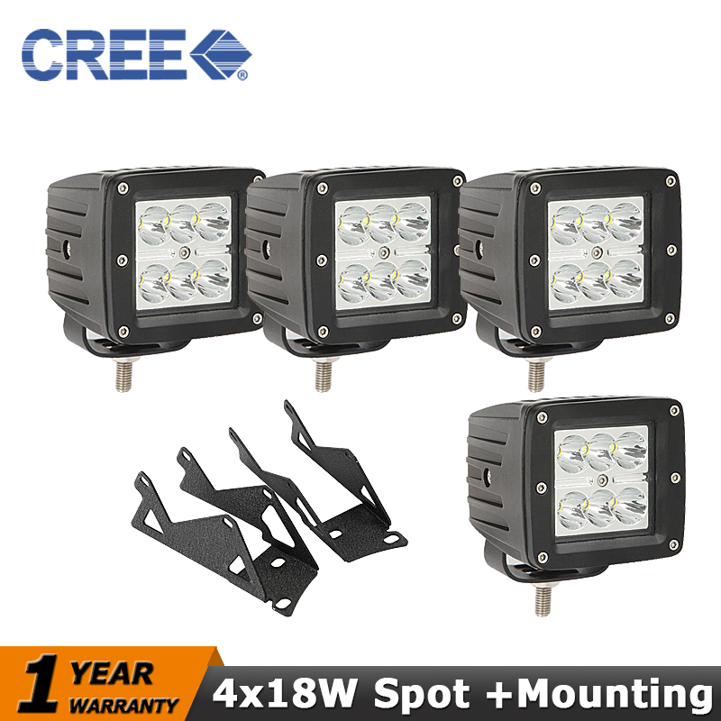 4x18W CREE Spot LED Work Light ATV 4x4 Offroad Light Bar Led Driving Fog Lamp+A-pillar Mount Brackets For Jeep Wrangler JK 07-15