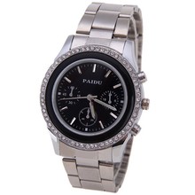 Fashion luxury brand Paidu rhinestone quartz watches clock women gold silver black color women s full