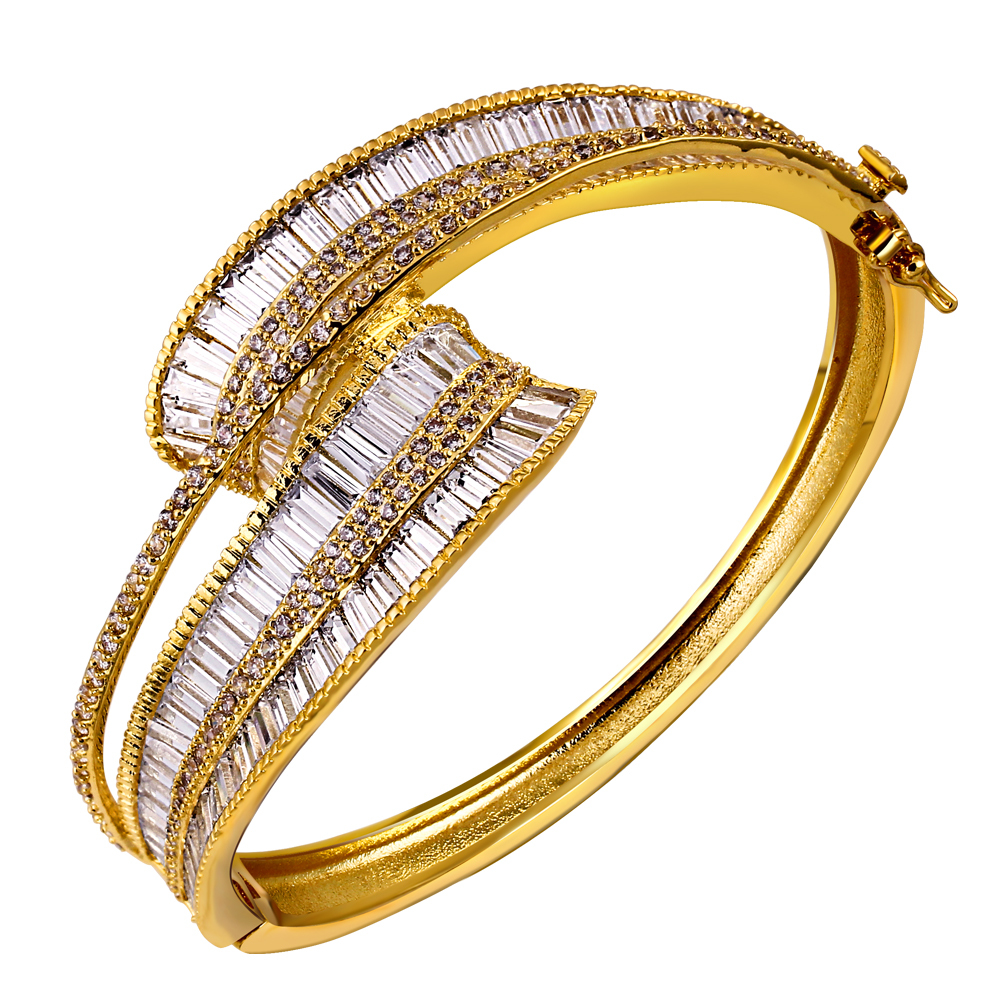 Platinum plated bangle crystal cz bracelet Square cubic zirconia bangle jewelry luxury bangles Cubic Zirconia 18K Gold