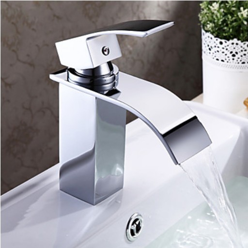 Chrome Finish Waterfall Bathroom Sink Faucet Deck Mount Basin Mixer Tap