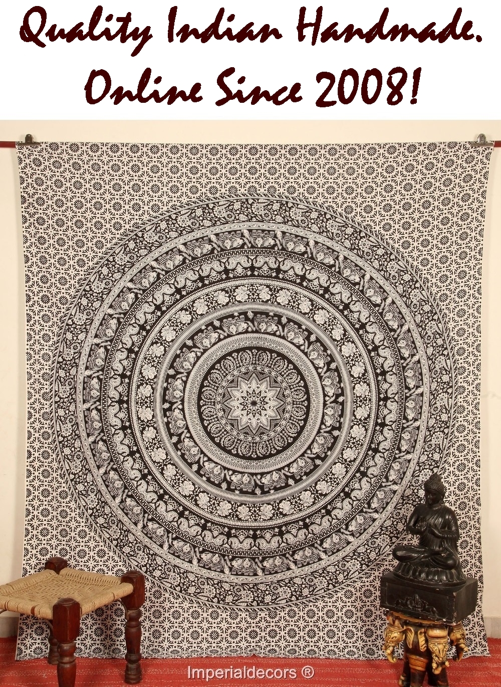 Indian Tapestry - Bedsheet, Mandala Wall Hanging, Kaleidoscopic, Bohemian Bedding (QUEEN SIZE, 100% PREMIUM QUALITY).