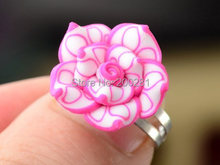 30Pcs Lots Wholesale Mixed Colors Flower Polymer Clay Finger Rings For Kids Flower Adjustable Wedding Rings