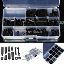 260pcs M3 Black M-F Hex series nylon screws, nuts, PCB board height hexagon spacer kit complete With box #120288