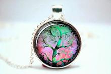 life tree chain necklace women necklace glass cabochon necklace pendant necklace art photo silver jewelry fashion