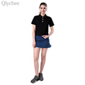 Qlychee Harajuku Women Polo Shirt Hamburger Fries Embroidery Turn down Collar Cotton Polo Shirt
