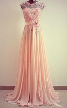 Modest High Neck Coral Bridesmaid Dresses Gown Sleeves See Through Applique A Line Chiffon Prom Party Dress 2016