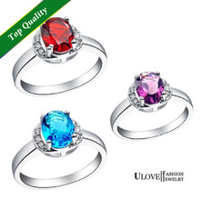 Trendy Wholesale Jewelery Mix Lots White Gold Eye Simulated Diamond Blue Ruby Amethyst Stone Big Vintage Rings for Party J282