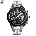 MEGIR Famous Brand Sport Watch Men Accurate Travel Time Chronograph Silver Dial Stainless Steel Band Men