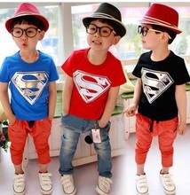 Free Shipping New Summer Fashion Cotton Girls Boys Clothes Superman Children T Shirts Kids Boy Short Sleeve Tshirts