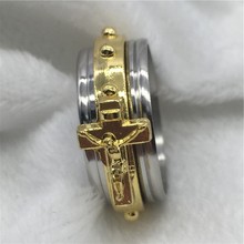 Rolling Cross Stainless Steel Rings Men New Design Jesus in Cross Gold Silver Plated Ring anillos