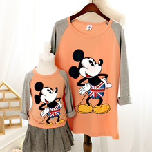 2016 autumn family clothing causal t shirts for children women plus size cartoon mickey t shirt matching mother daughter clothes