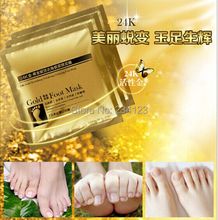 24K Gold Foot Peeling Renew Mask Remove Dead Skin Cuticle Heel Pedicure Socks 2Pcs/Pack
