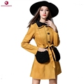 2016 Sinofashion New Autumn Winter Women Outwear 16887 New Long Suede Tunic Bow Turn Down Collar