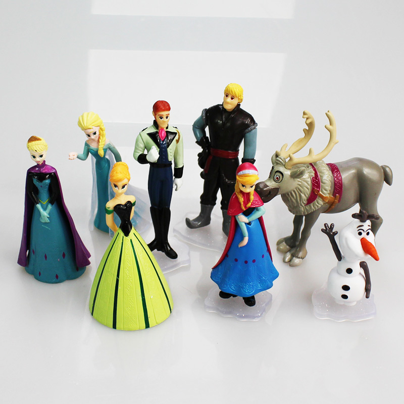 10Sets/Lot Princess Figures Dolls Princess Elsa & Anna PVC Olaf Kristoff Action Figure Toys 4~7cm 8Pcs/Set