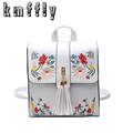 KMFFLY High Quality PU Embroidery Backpack School Bags For Teenagers Casual Black Trave Backpack Women Mochila