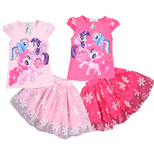 (2~7y)2016 high quality summer exclusive cartoon explosion my little pony Baoli girls flowers gauze skirt suit Kids Dress