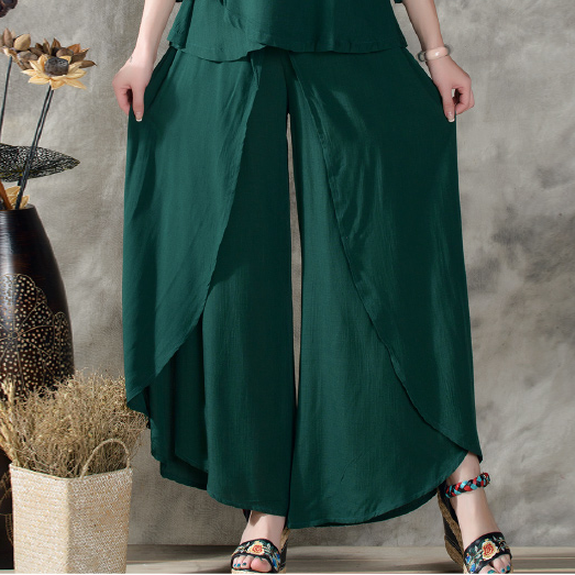 emerald green wide leg trousers