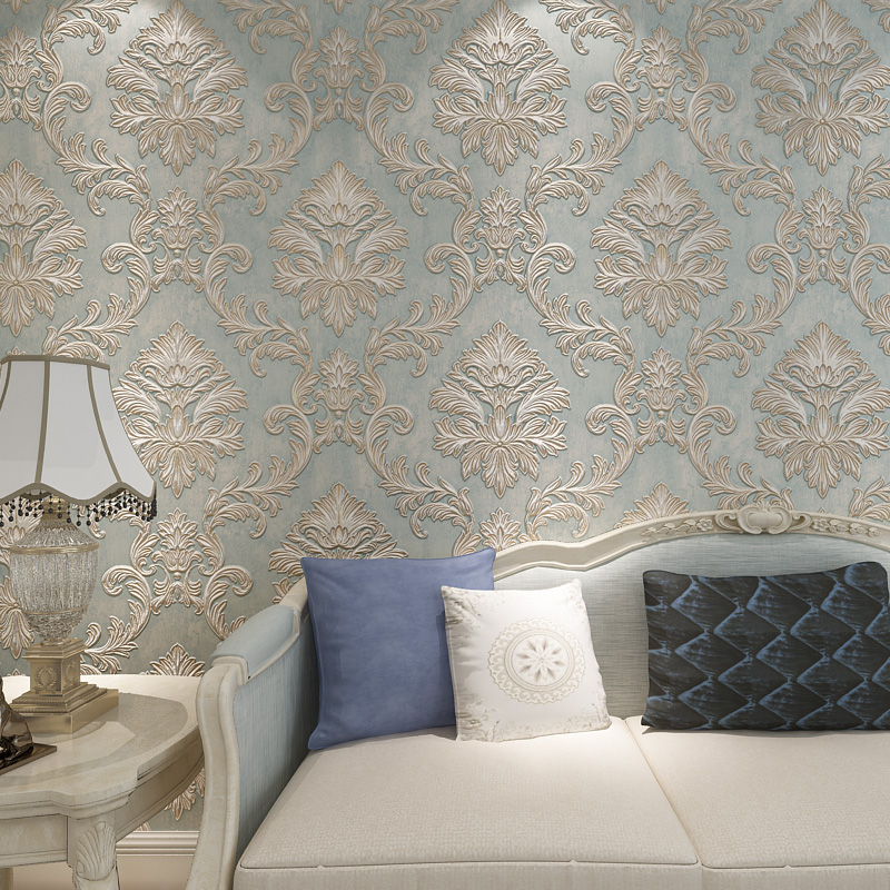 European Style Wallpaper for Walls 3 d Vintage Wallpaper Rolls Blue Damask Wall Paper Floral Non