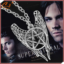 Supernatural Necklace Bijouterie Suspension Pentagram Pendant For Lover Castiel Wings Angel Wicca Jewelry Navidad