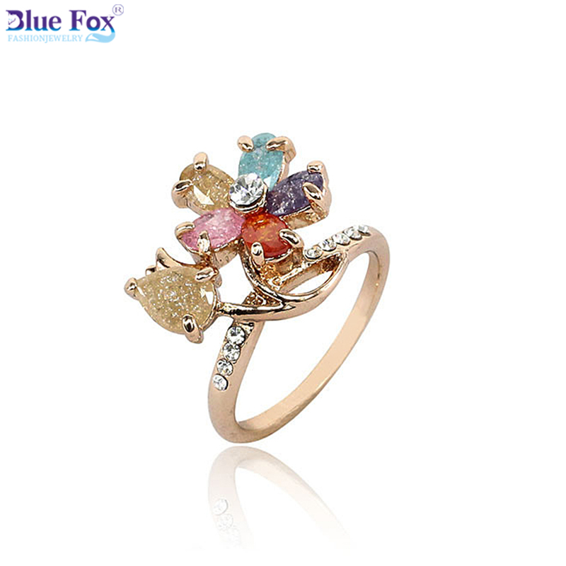 Ring Cost Picture More Detailed About Blue Fox Fashion Blue Fox Fashion Jewelry Colorful Design Chic G Zircon Rose Gold Wedding Ring Flower Trendy Rings