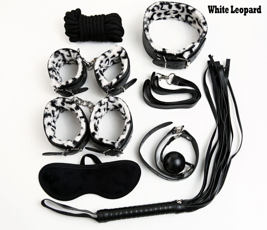 Sex Bondage Kit Set 7 Pcs Sexy Product Set Adult Games Toys Set Hand Cuffs Footcuff Whip Rope